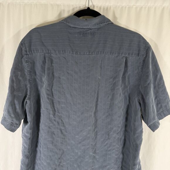 Croft Barrow 100% Silk Shirt Men's Large Blue Button Up Short Sleeve Collared - Picture 8 of 9